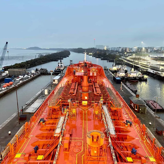 Tanker vessel in port during cargo operation
